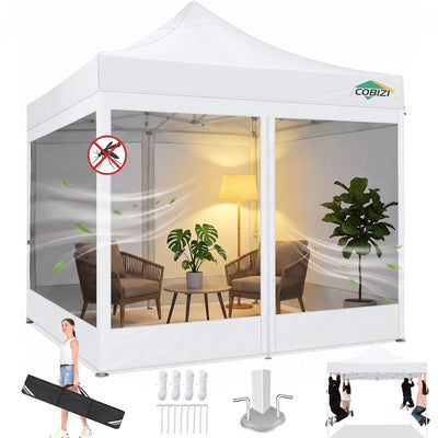 COBIZI 10'x10' Heavy Duty Pop up Canopy Gazebo with Netting Screened SPC111
