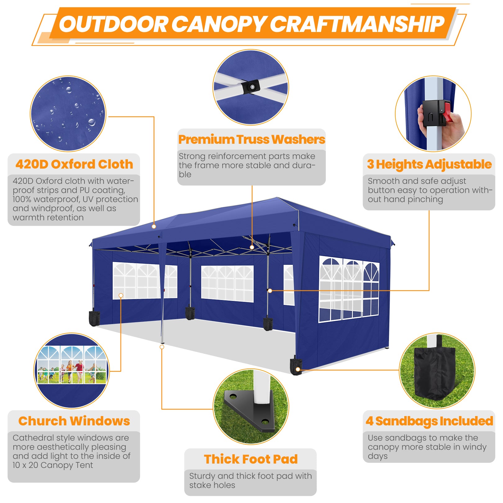 COBIZI 10x20 Pop up Heavy Duty Canopy with 6 Sidewalls,Waterproof Commercial Tent,Outdoor Gazebo for Wedding Party with Wheeled Bag
