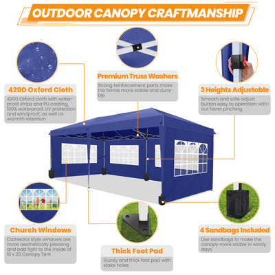 COBIZI 10x20 Pop up Heavy Duty Canopy with 6 Sidewalls,Waterproof Commercial Tent,Outdoor Gazebo for Wedding Party with Wheeled Bag