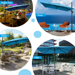 10'x10' Cantilever Umbrella Square Outdoor Patio Umbrella Large Offset Hanging Umbrella Aluminum Umbrella with Base, 360° Rotation, Blue