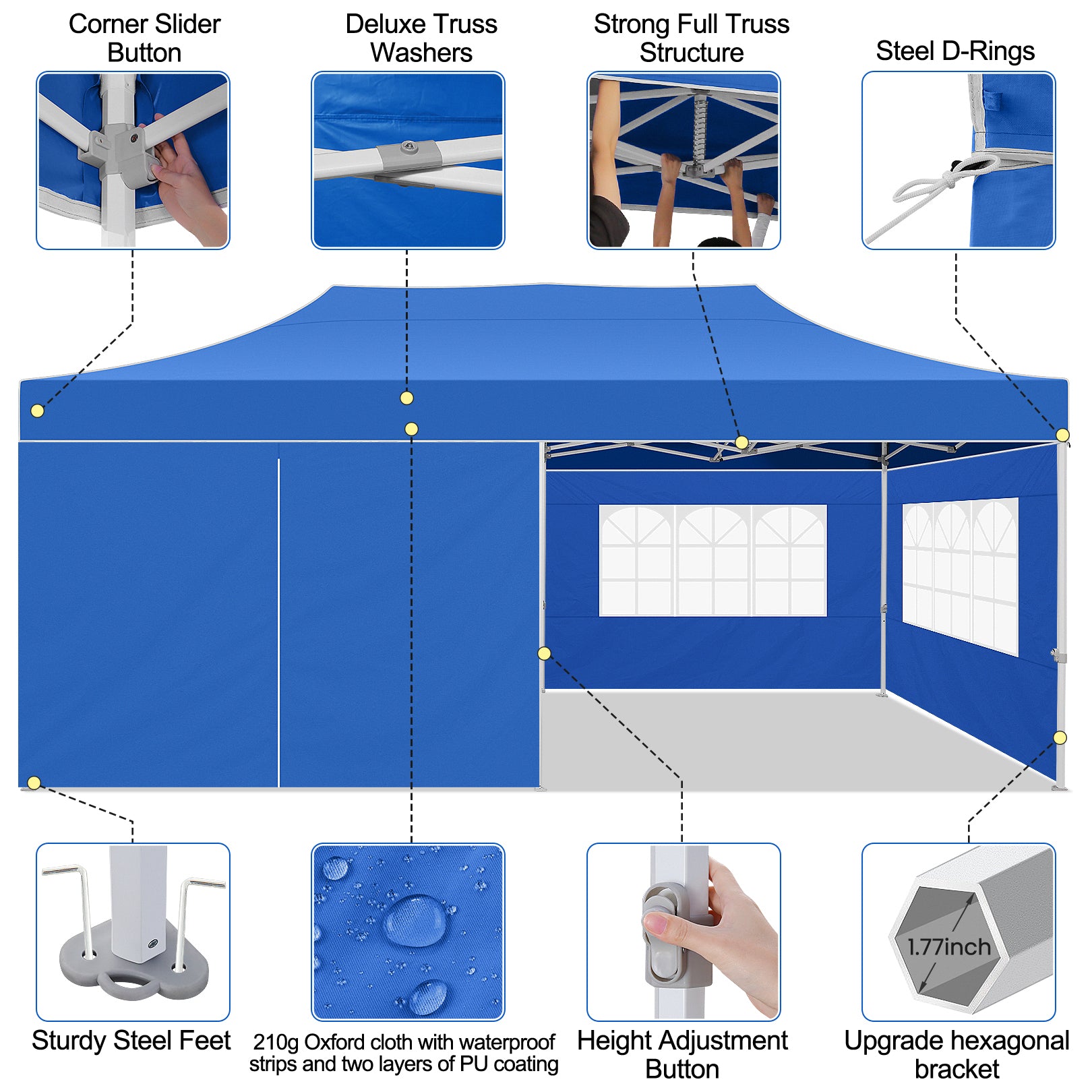 COBIZI 10x20 Pop Up Canopy Tent Heavy Duty with 6 Removable Sidewalls, Commercial Heavy Duty Pop Up Tent for Parties All Weather Waterproof and UV 50+ Wedding Tent with Roller Bag(Legs Upgraded)
