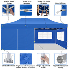 COBIZI 10x20 Pop Up Canopy Tent Heavy Duty with 6 Removable Sidewalls, Commercial Heavy Duty Pop Up Tent for Parties All Weather Waterproof and UV 50+ Wedding Tent with Roller Bag(Legs Upgraded)