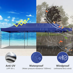 HOTEEL 10x30 Pop Up Canopy, Heavy Duty Canopy UPF 50+ All Season Wind Waterproof Commercial Outdoor Wedding Party Tents Gazebo with Roller Bag, Dark Blue