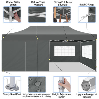 COBIZI 10x20 Pop Up Canopy Tent Heavy Duty with 6 Removable Sidewalls, Commercial Heavy Duty Pop Up Tent for Parties All Weather Waterproof and UV 50+ Wedding Tent with Roller Bag(Legs Upgraded)