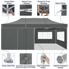 COBIZI 10x20 Pop Up Canopy Tent Heavy Duty with 6 Removable Sidewalls, Commercial Heavy Duty Pop Up Tent for Parties All Weather Waterproof and UV 50+ Wedding Tent with Roller Bag(Legs Upgraded)