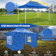 Hoteel 10x15 Heavy Duty Canopy Tent with 4 Sidewalls,Pop up Canopy for Parties Wedding,Commercial Easy up Gazebo with Roller Bag,UV 50+ &,Blue