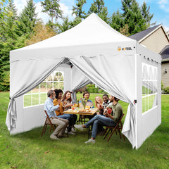 HOTEEL 10'x10' Pop Up Canopy , UPF 50+ Easy Setup Canopy Tent Waterproof Outdoor Instant Portable Shelter with 4 Removable Sidewalls, Sandbags, Stakes & Ropes for Party, Events, Vendor, White
