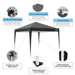 COBIZI 10x10ft Popup Canopy Waterproof Canopy with 4 Sidewalls Outdoor Commercial Instant Shelter Beach Camping Canopy Tent for Party, Black