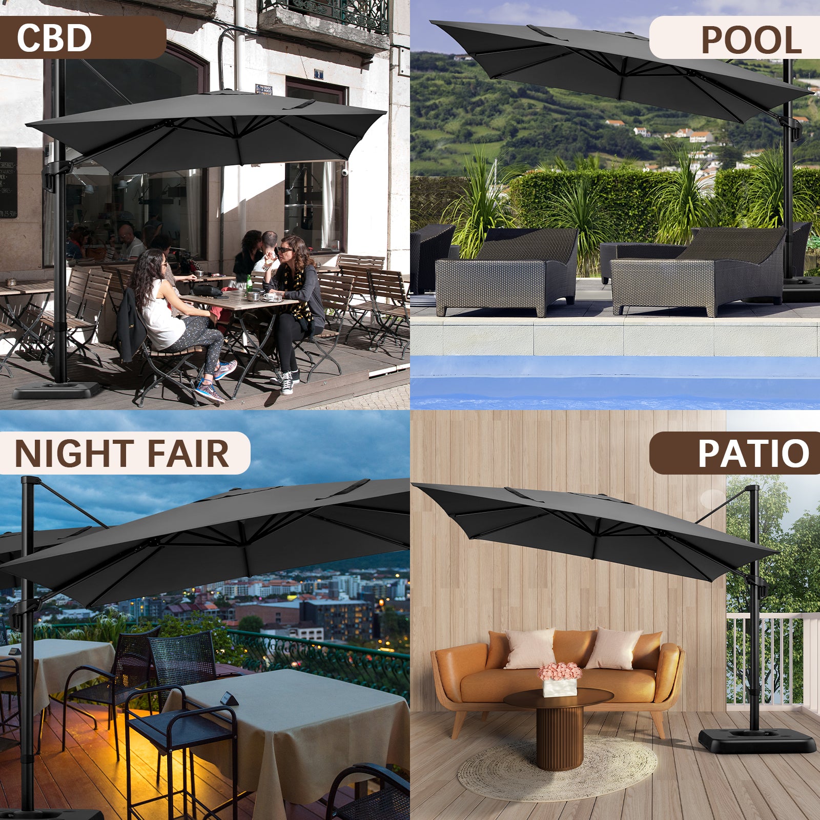 HOTEEL 10 Ft Patio Umbrella Outdoor Cantilever Umbrella Aluminum Offset Umbrella with Base, 360¡ã Rotation, Navy