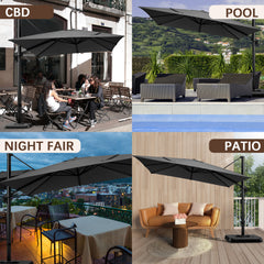 HOTEEL 10 Ft Patio Umbrella Outdoor Cantilever Umbrella Aluminum Offset Umbrella with Base, 360° Rotation，Gray