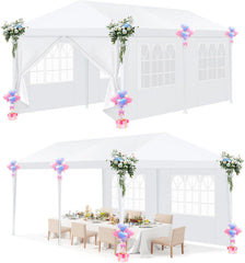 HOTEEL 10'x10'、10'x20'、10'x30' Canopy Party Tent with 4 Removable Sidewalls, Outdoor Tent for Parties, Event Tent, Large Canopy Tent for Weddings, Parties, Patio Camping Gazebo, All Season & Waterproof, White