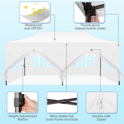 COBIZI 10x20 Pop Up Canopy Tent Heavy Duty with 6 Removable Sidewalls, Commercial Heavy Duty Pop Up Tent for Parties All Weather Waterproof and UV 50+ Wedding Tent with Roller Bag(Legs Upgraded)