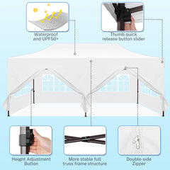 COBIZI 10x20 Pop Up Canopy Tent Heavy Duty with 6 Removable Sidewalls, Commercial Heavy Duty Pop Up Tent for Parties All Weather Waterproof and UV 50+ Wedding Tent with Roller Bag(Legs Upgraded)