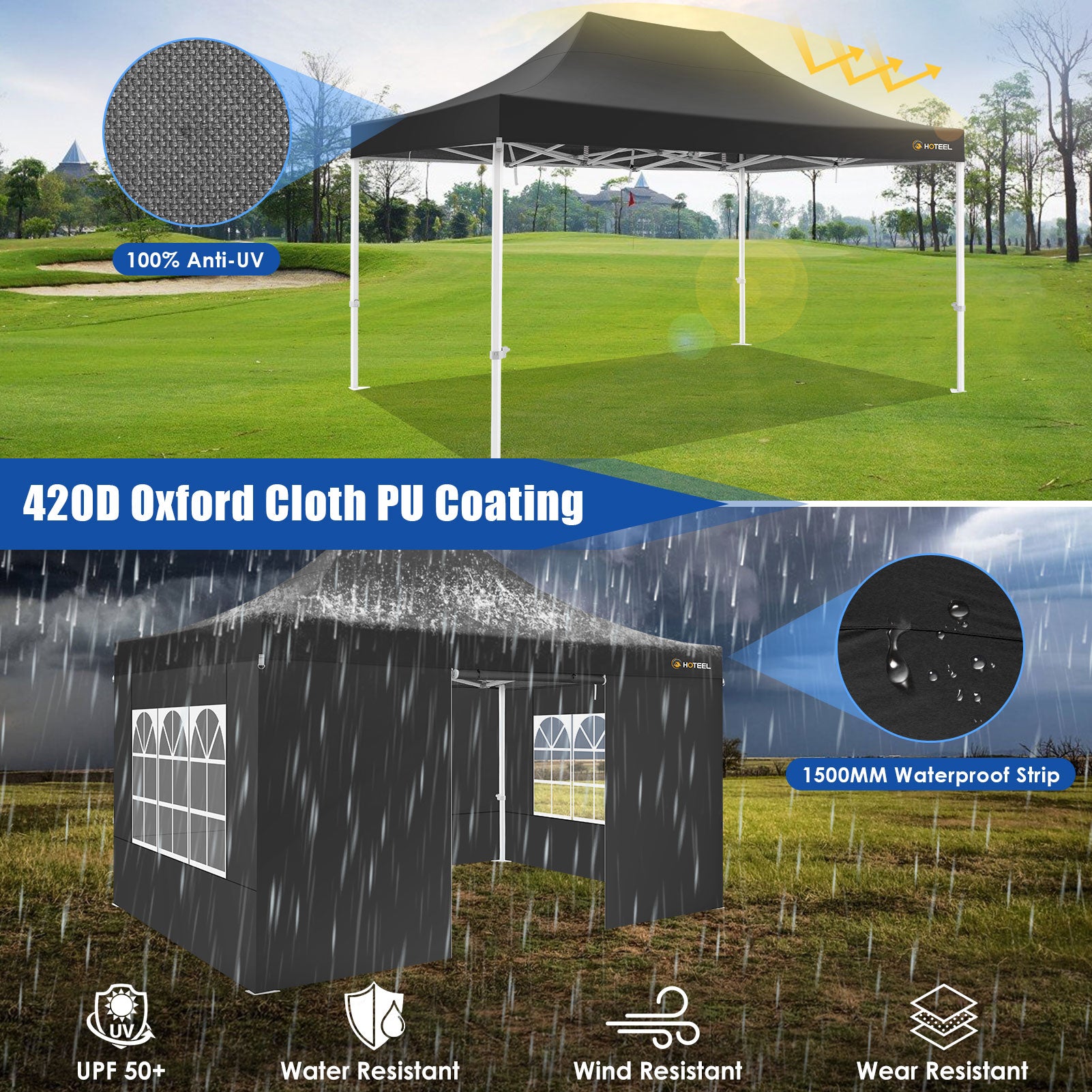 Hoteel 10'x15' Heavy Duty Canopy Tent with 4 Sidewalls,Pop up Canopy for Parties Wedding,Commercial Easy up Gazebo with Roller Bag,UV 50+&Waterproof