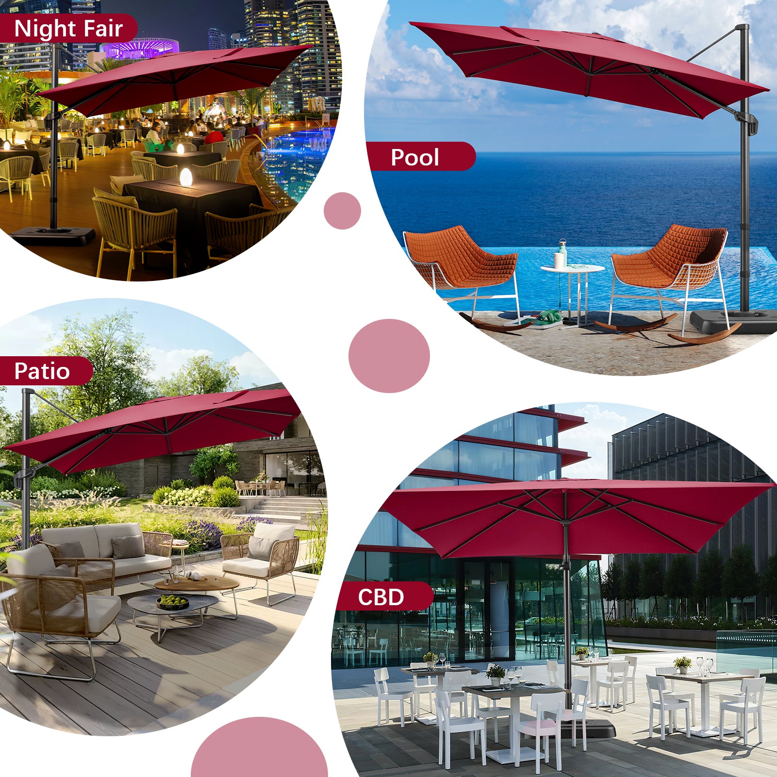 HOTEEL 10 Ft Patio Umbrella Outdoor Cantilever Square Umbrella Aluminum Offset Umbrella with Base, 360¡ã Rotation£¬Burgundy