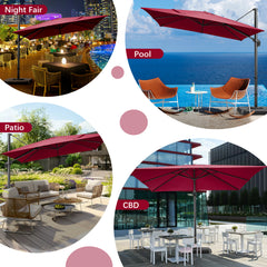 HOTEEL 10 Ft Patio Umbrella Outdoor Cantilever Square Umbrella Aluminum Offset Umbrella with Base, 360° Rotation，Burgundy