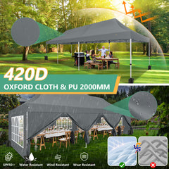 Hoteel 10'x30' Pop up Canopy, Pop up Party Tent with 6 Removable Sidewalls, Outdoor Event Gazebo, Commercial Canopy Tents for Parties Wedding, Gray