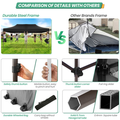 COBIZI 10x20 Pop up Heavy Duty Canopy with 6 Sidewalls,Waterproof Commercial Tent,Outdoor Gazebo for Wedding Party with Wheeled Bag