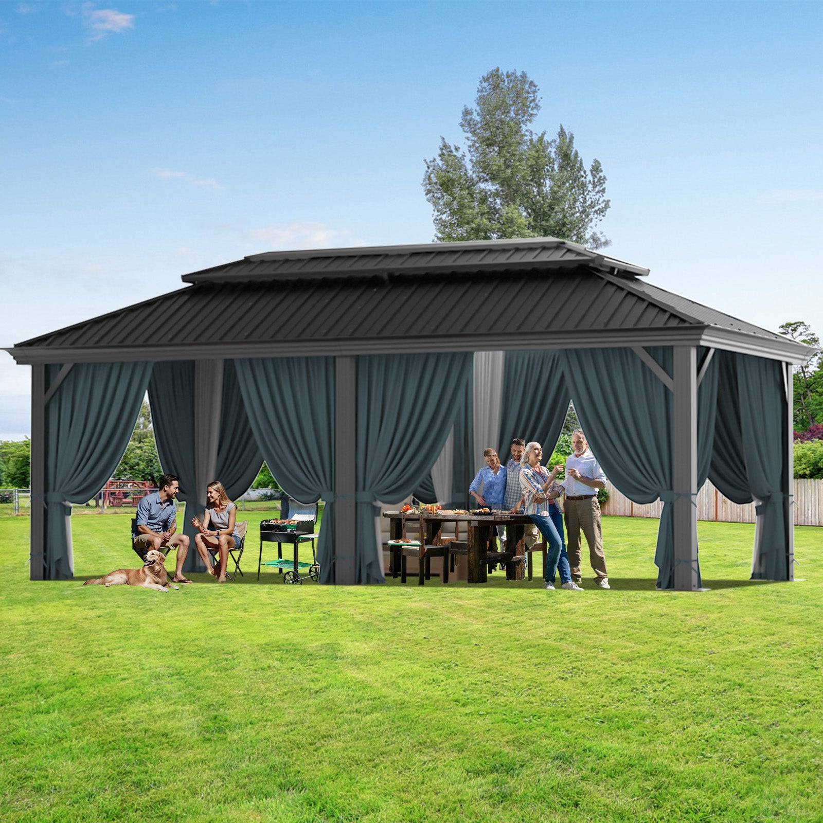 COBIZI 12'x20'  Heavy Duty Double HardTop Gazebo with Privacy Curtains & Netting, SPC91
