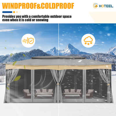 COBIZI 12'x20' Patios Gazebos with 4 Sidewalls & Double Soft Roof, Khaki SPC307