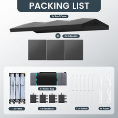 COBIZI 10'x30' Pop Up Canopy-Easy Up Carport Canopy with One Push Setup-Outdoor Sun Shade&Waterppof Tent for Parties, Camping, Events-with 3 Sidewalls,Wheel Bag,4 Weight Bags,4 Ropes& 12 Stakes