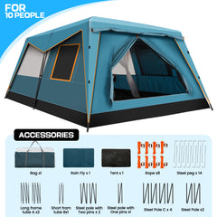 HOTEEL 10 Person Camping Tent Family Tents, Instant Cabin Tents, Family Cabin Multi Room Pop Up Tents Car Camping for Parties, Music Festival Tent, Big, Easy Up, Included Storage Pockets