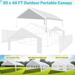 HOTEEL 20x40 Party Tent Heavy Duty with 8 Removable Sidewalls & 4 Built-in Sandbags, Commercial Wedding Large Tent, UV 50+, Waterproof, White