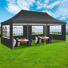 HOTEEL 10'x20' Pop up Canopy Tent with 6 Removable Sidewalls, Instant Outdoor Canopy Shelter with Upgrade Raised Roof and Carry Bag,Black