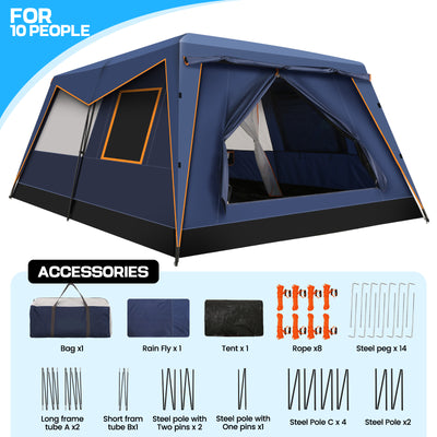 HOTEEL 10 Person Camping Tent Family Tents, Instant Cabin Tents, Family Cabin Multi Room Pop Up Tents Car Camping for Parties, Music Festival Tent, Big, Easy Up, Included Storage Pockets