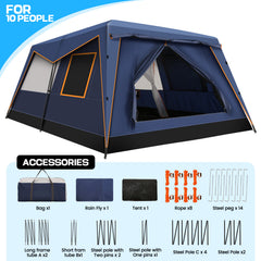 HOTEEL 10 Person Camping Tent Family Tents, Instant Cabin Tents, Family Cabin Multi Room Pop Up Tents Car Camping for Parties, Music Festival Tent, Big, Easy Up, Included Storage Pockets