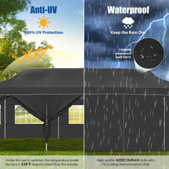 COBIZI Canopy 10'x30' Pop up Canopy with 8 Sidewalls Heavy Duty Party Tent Outdoor Party Event Gazebo Commercial Canopy Tents for Parties Wedding Outdoor Events, Black (Upgraded Frame&Windproof)