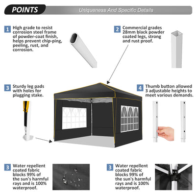 COBIZI 10x10 Pop up Canopy with Sidewalls,Waterproof Tent for Parties Wedding Event,Instant Outdoor Gazebos with Carry Bag,Stakes,Ropes & Sandbags