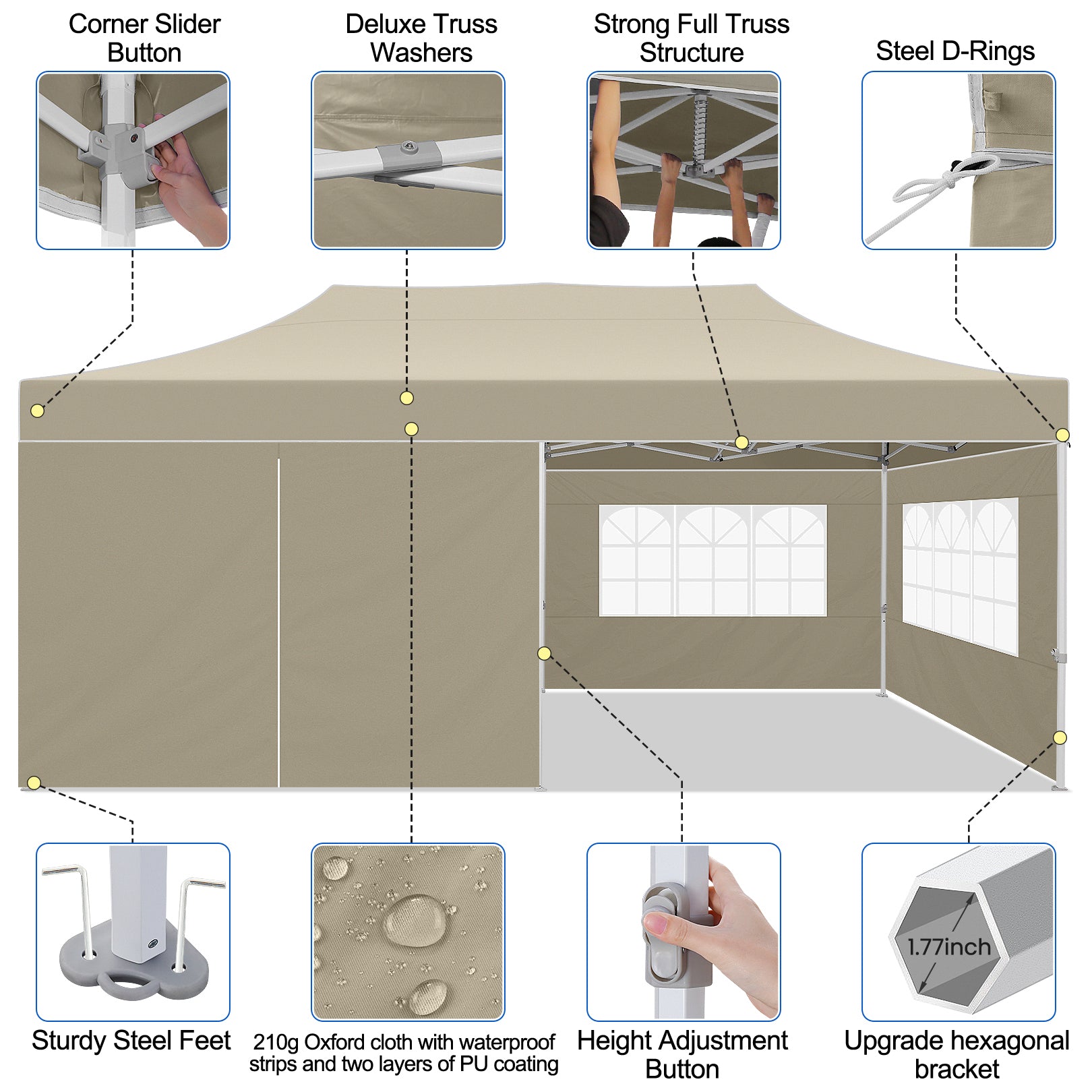 COBIZI 10x20 Pop Up Canopy Tent Heavy Duty with 6 Removable Sidewalls, Commercial Heavy Duty Pop Up Tent for Parties All Weather Waterproof and UV 50+ Wedding Tent with Roller Bag(Legs Upgraded)