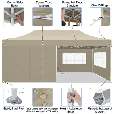 COBIZI 10x20 Pop Up Canopy Tent Heavy Duty with 6 Removable Sidewalls, Commercial Heavy Duty Pop Up Tent for Parties All Weather Waterproof and UV 50+ Wedding Tent with Roller Bag(Legs Upgraded)