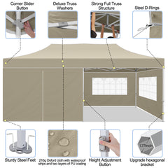 COBIZI 10x20 Pop Up Canopy Tent Heavy Duty with 6 Removable Sidewalls, Commercial Heavy Duty Pop Up Tent for Parties All Weather Waterproof and UV 50+ Wedding Tent with Roller Bag(Legs Upgraded)