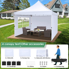 Hoteel 10x10 Pop Up Canopy Tent with 3 Sidewalls, Commercial Party Tent Ez Waterproof Outdoor Instant Gazebo UV 50+ Event Shelter, Garden Tents for Parties Camping with Sandbags & Cover Bag