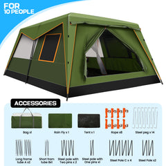 HOTEEL 10 Person Camping Tent Family Tents, Instant Cabin Tents, Family Cabin Multi Room Pop Up Tents Car Camping for Parties, Music Festival Tent, Big, Easy Up, Included Storage Pockets