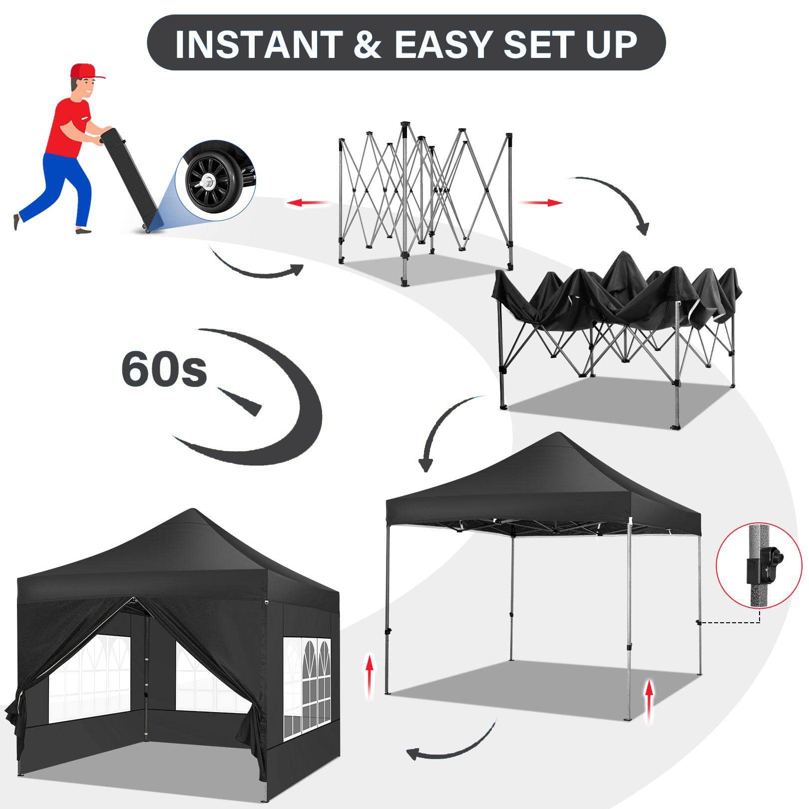 HOTEEL 10x10 Pop Up Canopy with 4 Sidewall,Heavy Duty Canopy UPF 50+ All Season Wind Waterproof Commercial Outdoor Wedding Party Tents for Parties Canopy Gazebo with Roller Bag(10 x 10 ft Black)