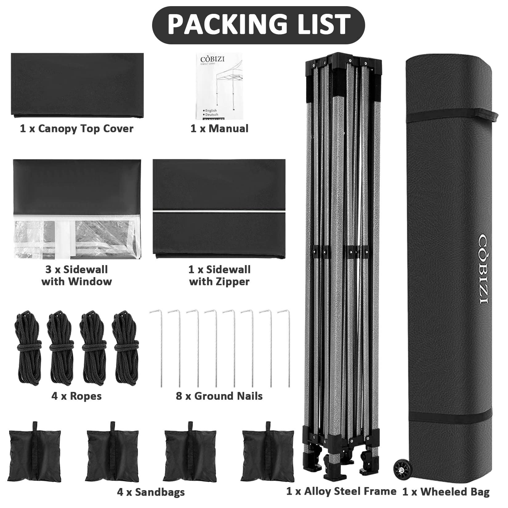 HOTEEL 10x10 Pop Up Canopy with 4 Sidewall,Heavy Duty Canopy UPF 50+ All Season Wind Waterproof Commercial Outdoor Wedding Party Tents for Parties Canopy Gazebo with Roller Bag(10 x 10 ft Black)