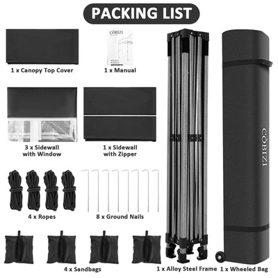 HOTEEL 10x10 Pop Up Canopy with 4 Sidewall,Heavy Duty Canopy UPF 50+ All Season Wind Waterproof Commercial Outdoor Wedding Party Tents for Parties Canopy Gazebo with Roller Bag(10 x 10 ft Black)