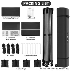 HOTEEL 10x10 Pop Up Canopy with 4 Sidewall,Heavy Duty Canopy UPF 50+ All Season Wind Waterproof Commercial Outdoor Wedding Party Tents for Parties Canopy Gazebo with Roller Bag(10 x 10 ft Black)