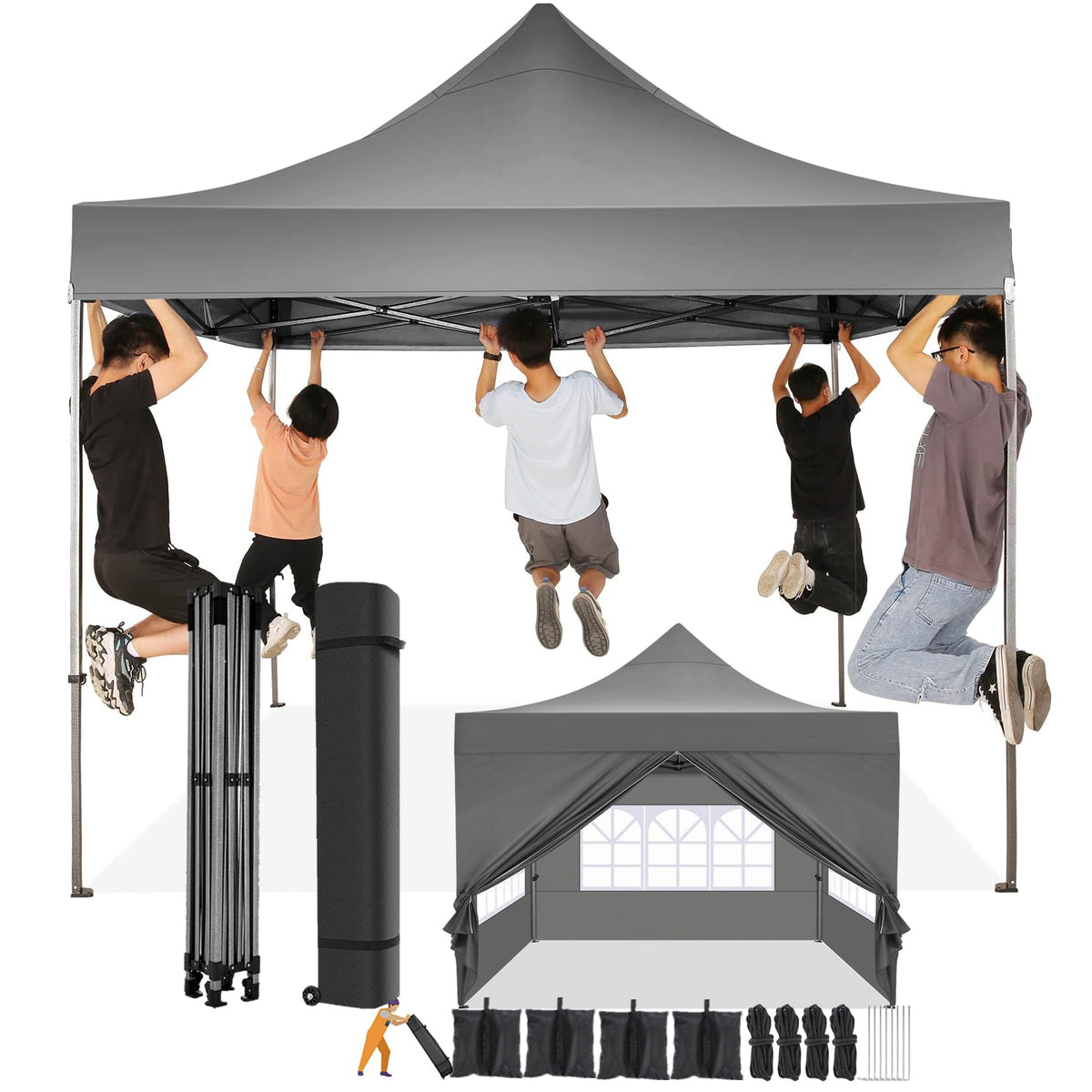 HOTEEL 10x10 Pop Up Canopy with 4 Sidewall,Heavy Duty Canopy UPF 50+ All Season Wind Waterproof Commercial Outdoor Wedding Party Tents for Parties Canopy Gazebo with Roller Bag(10 x 10 ft Gray)