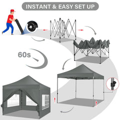 HOTEEL 10x10 Pop Up Canopy with 4 Sidewall,Heavy Duty Canopy UPF 50+ All Season Wind Waterproof Commercial Outdoor Wedding Party Tents for Parties Canopy Gazebo with Roller Bag(10 x 10 ft Gray)