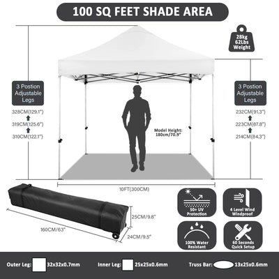 HOTEEL 10x10 Pop Up Canopy with 4 Sidewall,Heavy Duty Canopy UPF 50+ All Season Wind Waterproof Commercial Outdoor Wedding Party Tents for Parties Canopy Gazebo with Roller Bag(10 x 10 ft White)