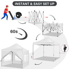 HOTEEL 10x10 Pop Up Canopy with 4 Sidewall,Heavy Duty Canopy UPF 50+ All Season Wind Waterproof Commercial Outdoor Wedding Party Tents for Parties Canopy Gazebo with Roller Bag(10 x 10 ft White)