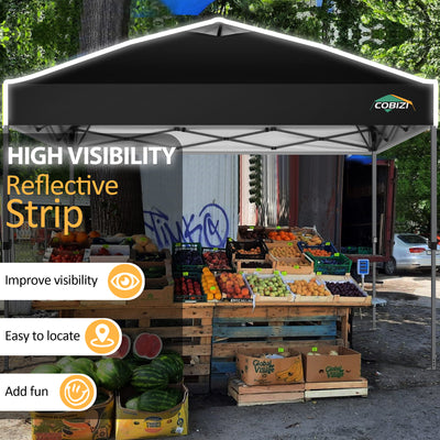 COBIZI 10'x10' Waterproof Pop Up Canopy With Reflective Strip & Air Vent, Easy Setup, 1-Button Push SPC100