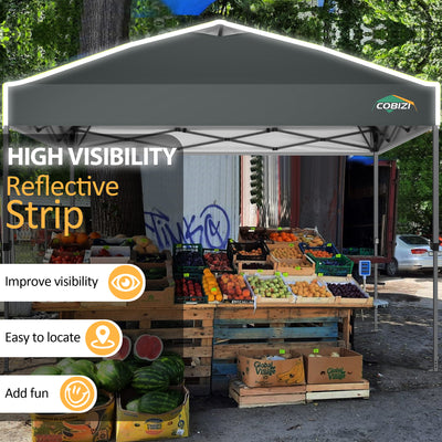 COBIZI 10'x10' Waterproof Pop Up Canopy With Reflective Strip & Air Vent, Easy Setup, 1-Button Push SPC100
