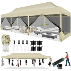 COBIZI 10'x30' Heavy Duty Canopy Tent, Pop up Gazebo with Netting Screened ,Waterproof Ez up Canopy with Sidewalls, Outdoor Instant Party Tent for Backyard,Dark Blue