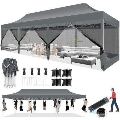 COBIZI 10'x30' Heavy Duty Canopy Tent, Pop up Gazebo with Netting Screened ,Waterproof Ez up Canopy with Sidewalls, Outdoor Instant Party Tent for Backyard,Dark Blue