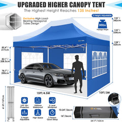 Hoteel 10x15 Heavy Duty Canopy Tent with 4 Sidewalls,Pop up Canopy for Parties Wedding,Commercial Easy up Gazebo with Roller Bag,UV 50+ &,Blue